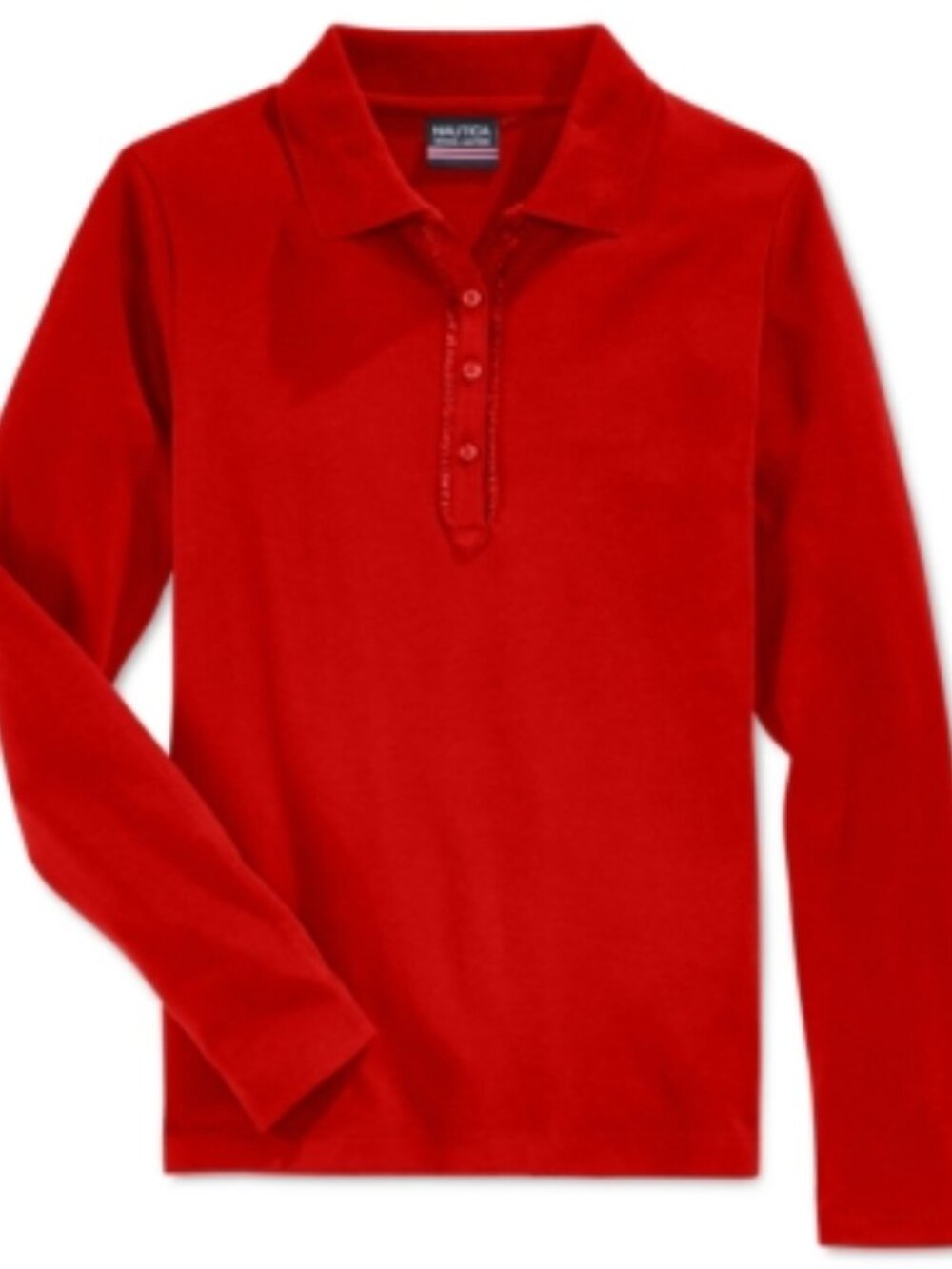 Nautica School Uniform Ruffled Long-Sleeve Polo Shirt, Big Girls Plus